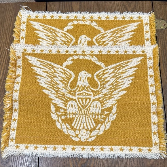 Vintage Roman Imperial Eagle Flag, Lucky Flavian Yellow Hand Towel 2PC Fringe - Picture 1 of 8